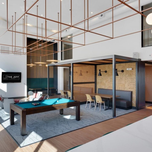 a pool table in a clubroom