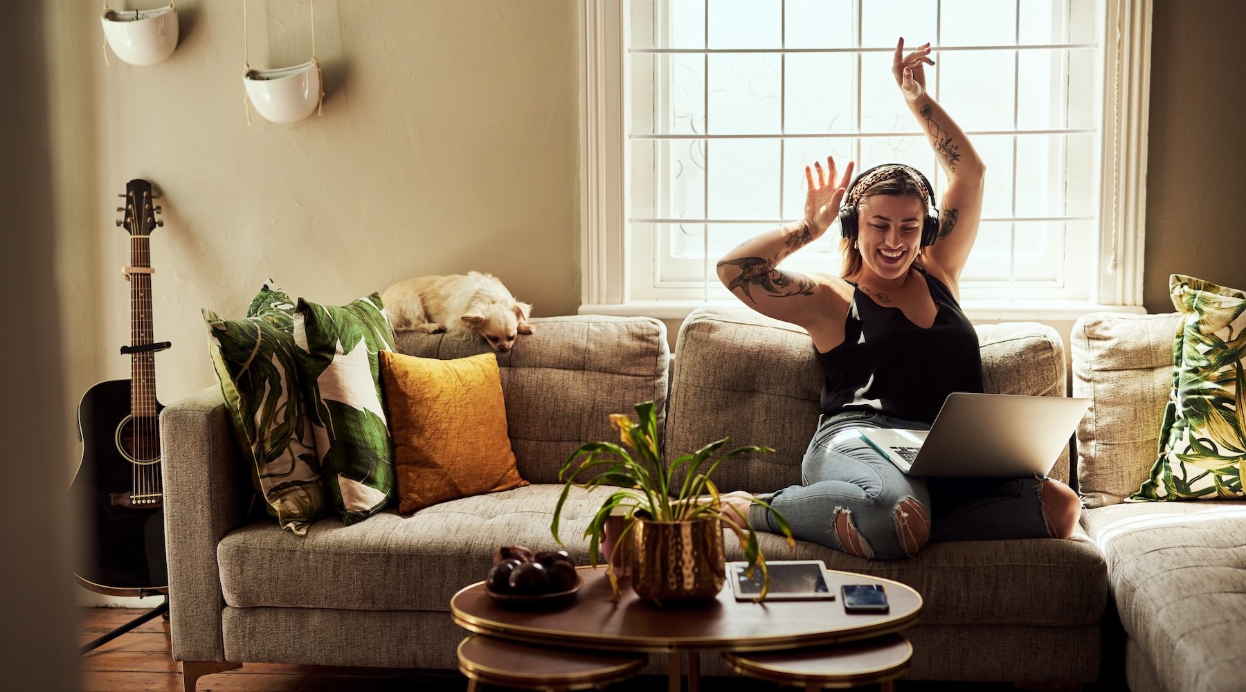 a woman on a couch