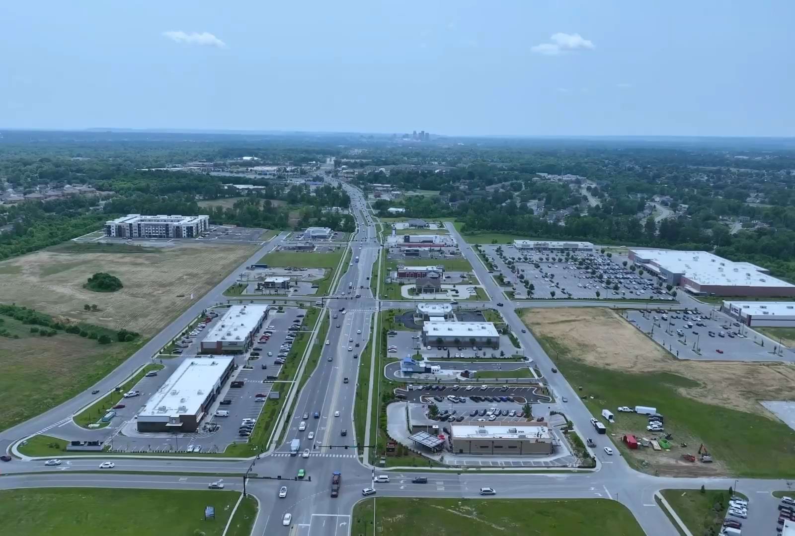 Aerial view of The Jeff on 10th apartments in Jeffersonville, IN