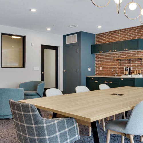 a room with tables and chairs
